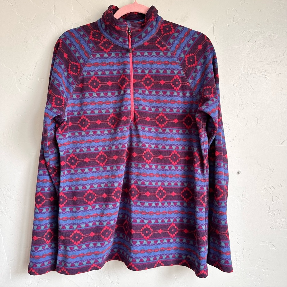 Eddie Bauer Women Lightweight 1/4 Zip Fleece Pullover Southwest Aztec Large EUC‎